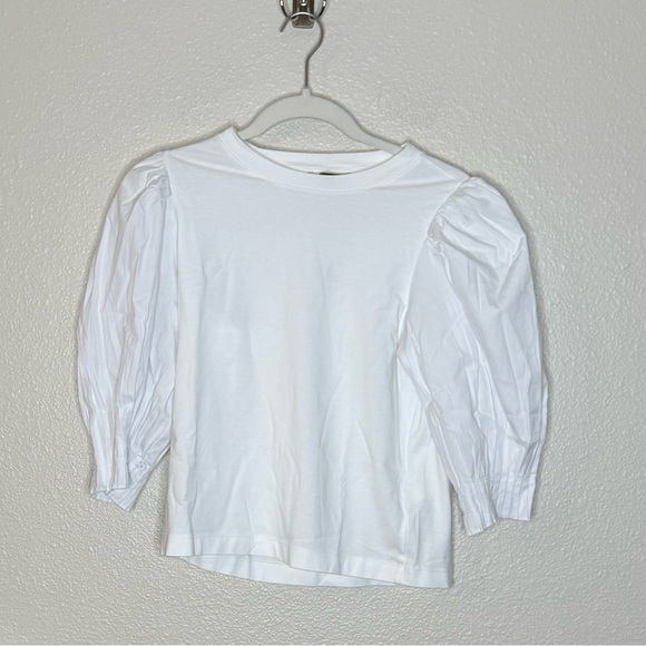 MADEWELL Hazel Femme Puff Sleeved Mixy Top Blouse NWT S Classic White - Picture 3 of 9